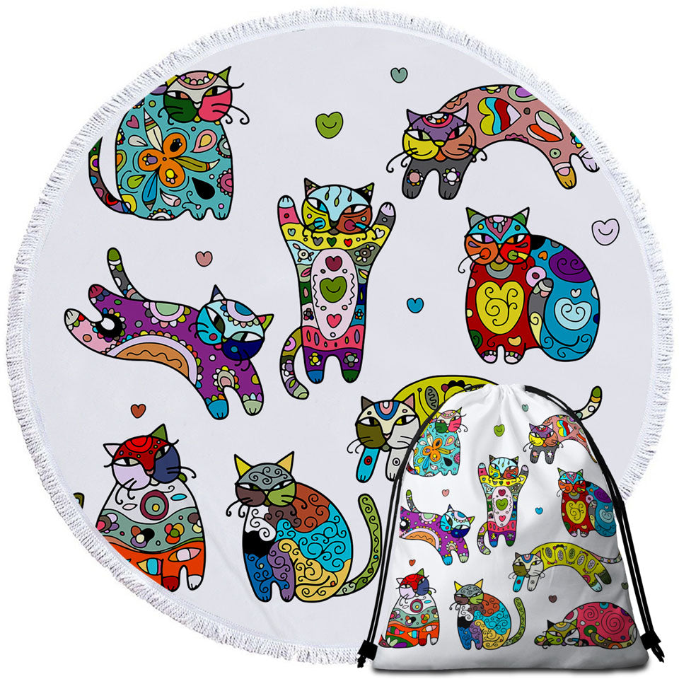 Beach Towels with Multi Colored Oriental Patterns Cats