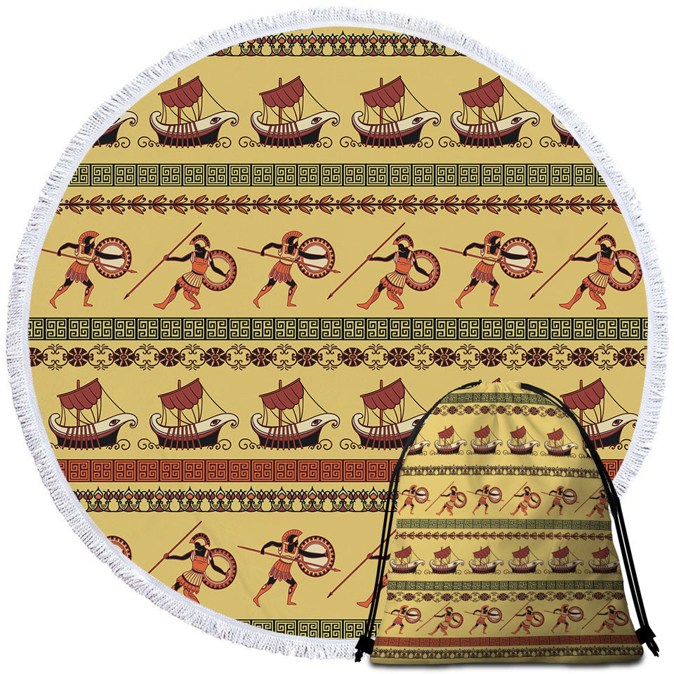Beach Towels with Roman Warriors and Boats Mens Pattern
