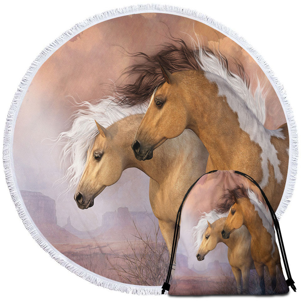 Beach Towels with Sunset Gold Wild American Horses