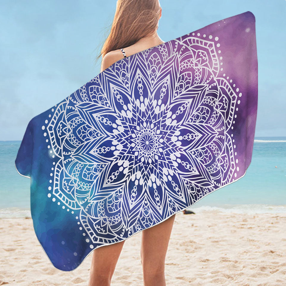 Beach Towels with White Mandala Over Space