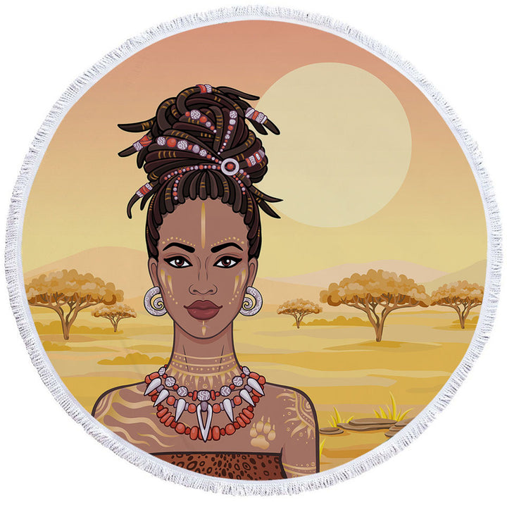 Beautiful African Girl Round Beach Towel