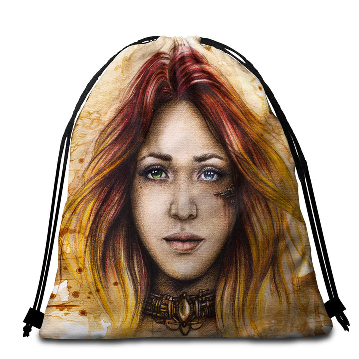 Beautiful Art Drawing Quiline Graceful Girl Beach Towel Bags