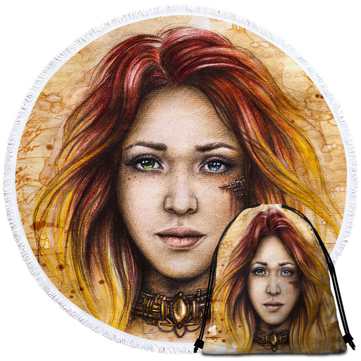 Beautiful Art Drawing Quiline Graceful Girl Beach Towels