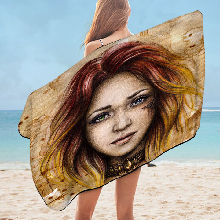Beautiful Art Drawing Quiline Graceful Girl Lightweight Beach Towel