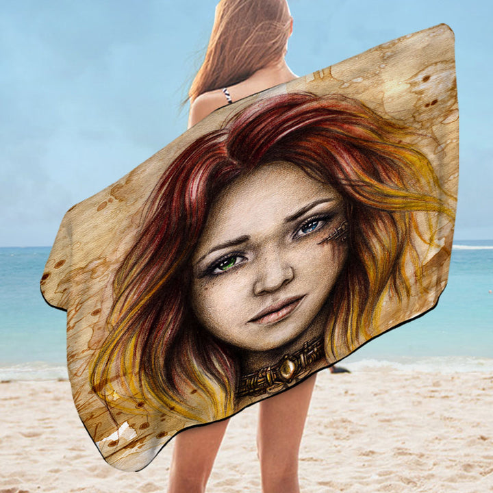 Beautiful Art Drawing Quiline Graceful Girl Lightweight Beach Towel