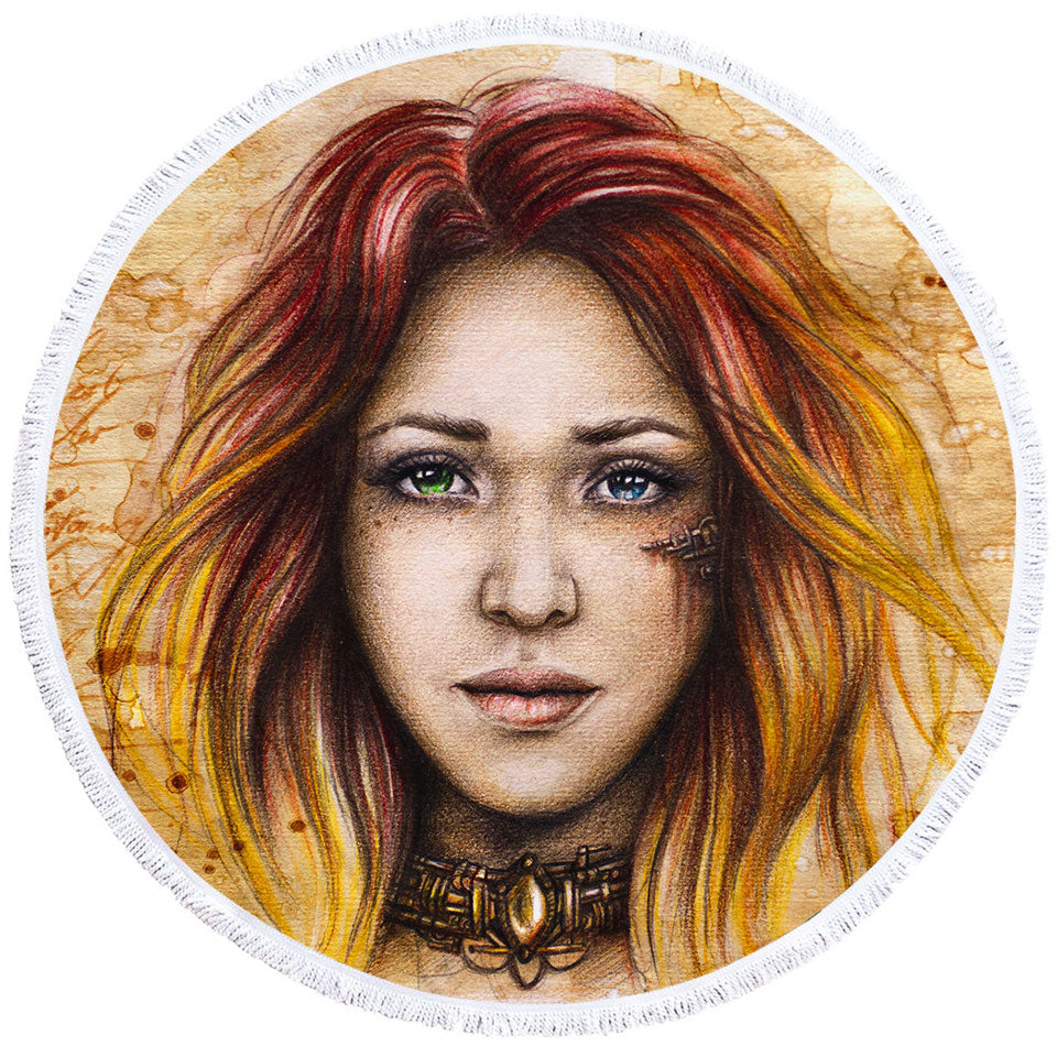 Beautiful Art Drawing Quiline Graceful Girl Round Beach Towel