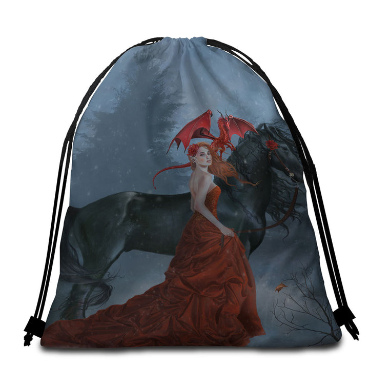 Beautiful Autumn Beach Bags and Towels Dragon Princess with Her Horse