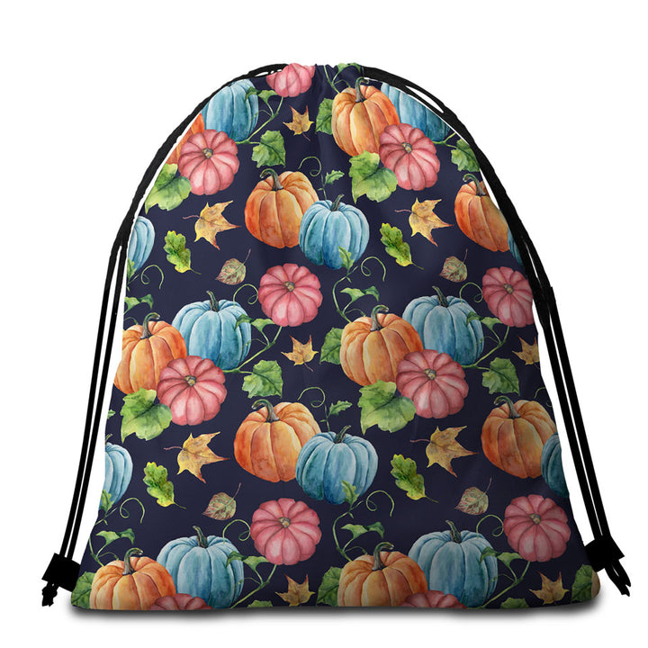 Beautiful Autumn Beach Towel Bags Multi Colored Pumpkins