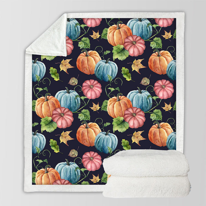 Beautiful Autumn Fleece Blankets Multi Colored Pumpkins