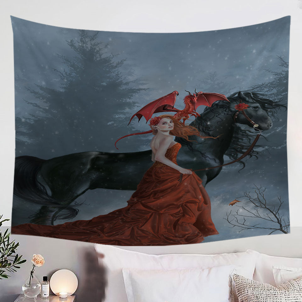 Beautiful-Autumn-Tapestry-Dragon-Princess-with-Her-Horse