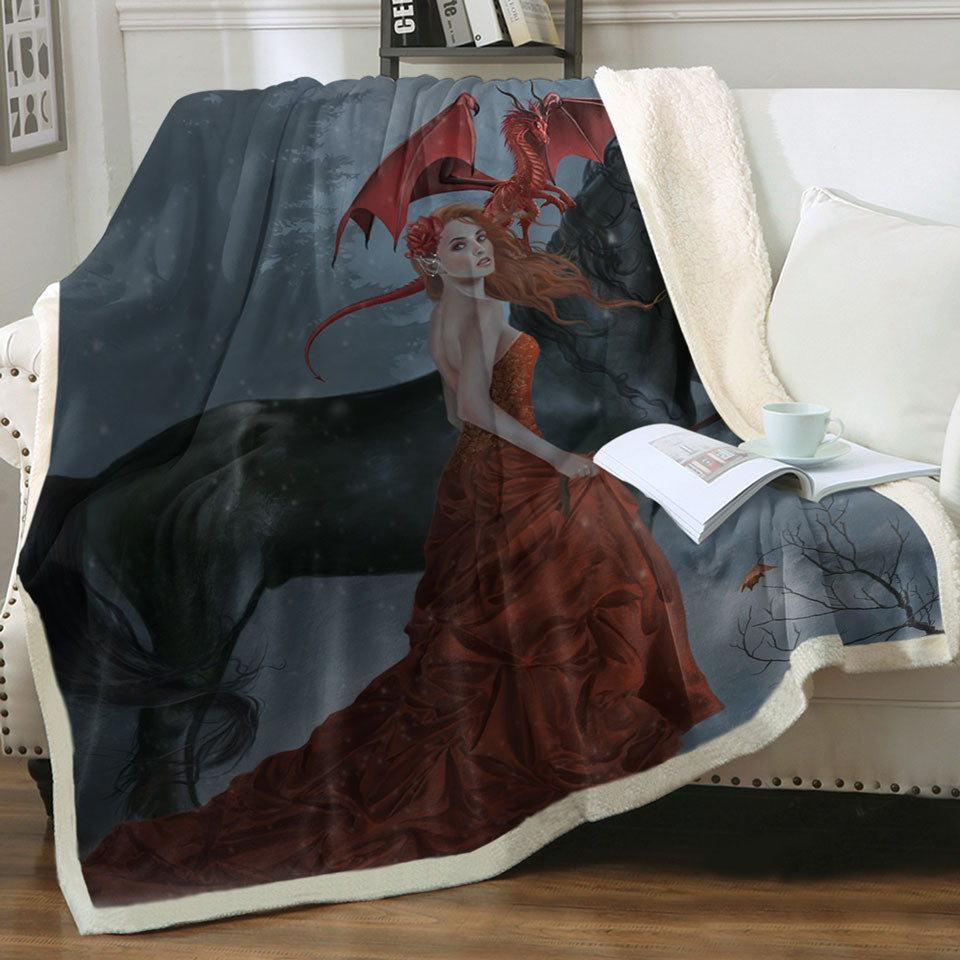 products/Beautiful-Autumn-Throw-Blanket-Dragon-Princess-with-Her-Horse