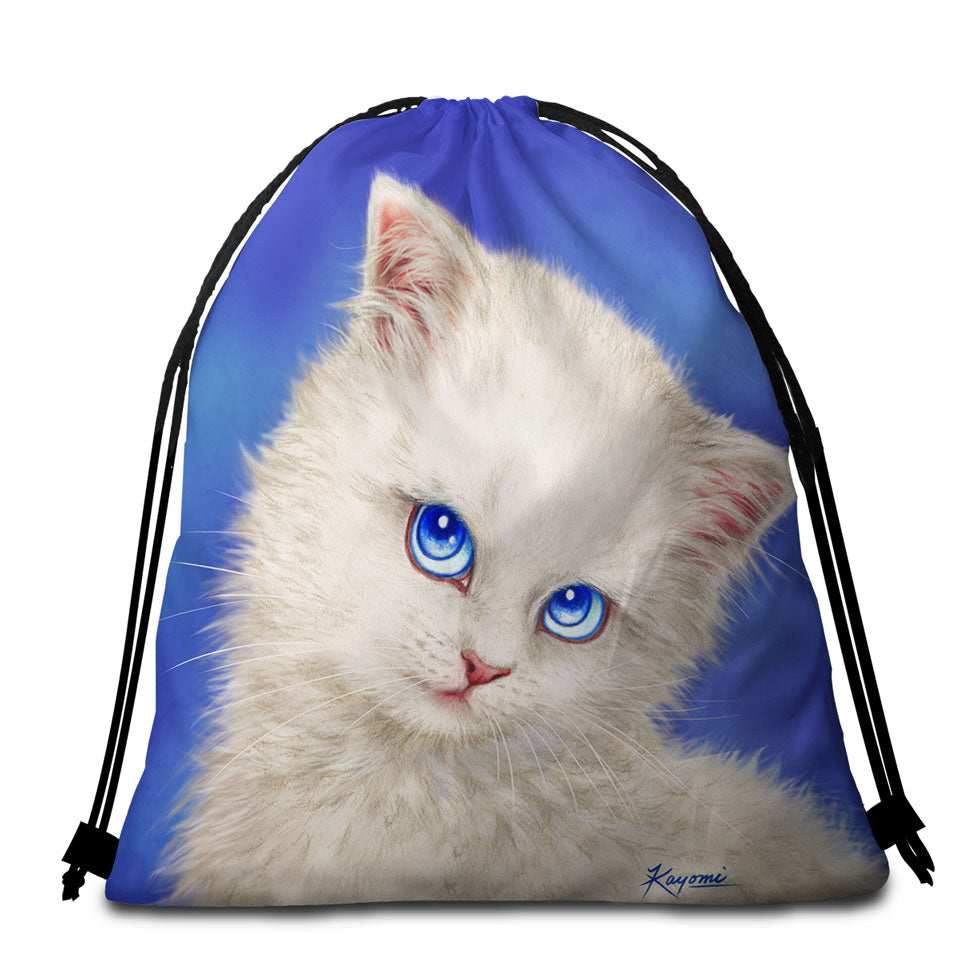 Beautiful Beach Towel Bags Blue Sapphire Eyes Kitty Cat