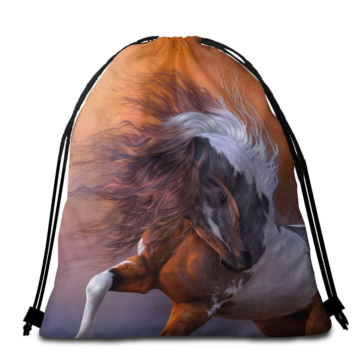 Beautiful Beach Towel Bags Brown and White Pinto Horse
