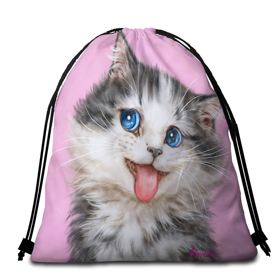 Beautiful Beach Towel Bags Cats Blue Eyes Grey White Furry Kitten