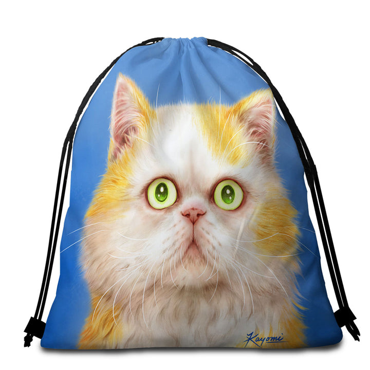 Beautiful Beach Towel Bags with Kittens Drawings Staring Ginger Cat