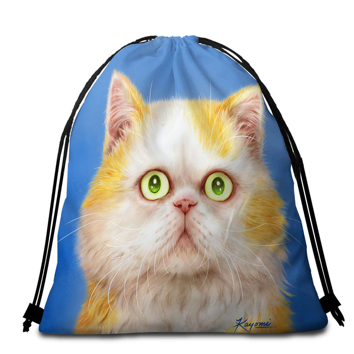 Beautiful Beach Towel Bags with Kittens Drawings Staring Ginger Cat