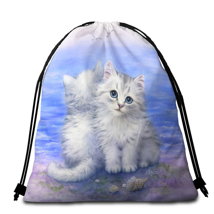 Beautiful Beach Towel Pack Cats Art First Date White Grey Kittens