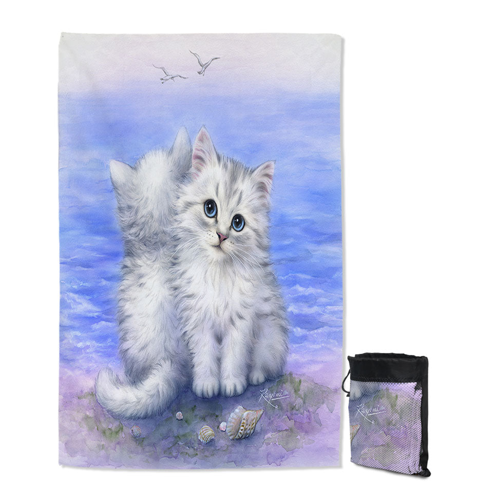 Beautiful Beach Towels Cats Art First Date White Grey Kittens