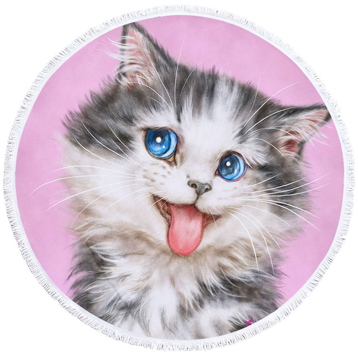 Beautiful Beach Towels Cats Blue Eyes Grey White Furry Kitten
