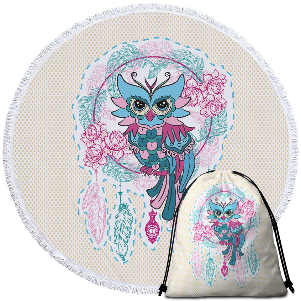 Beautiful Beach Towels Dream Catcher and Graceful Lady Owl