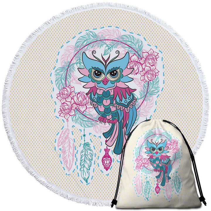 Beautiful Beach Towels Dream Catcher and Graceful Lady Owl