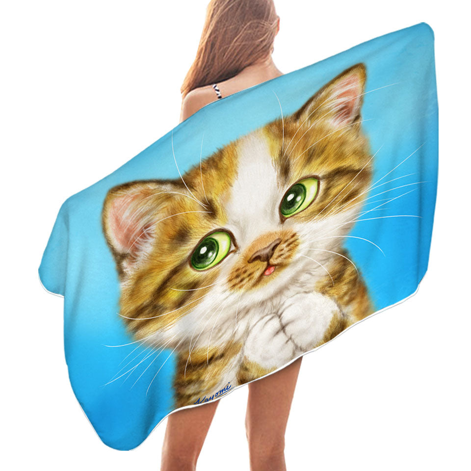 Beautiful Beach Towels On Sale with Cat Drawings Striped Kitten