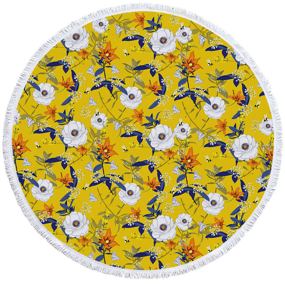 Beautiful Beach Towels White and Orange Flowers