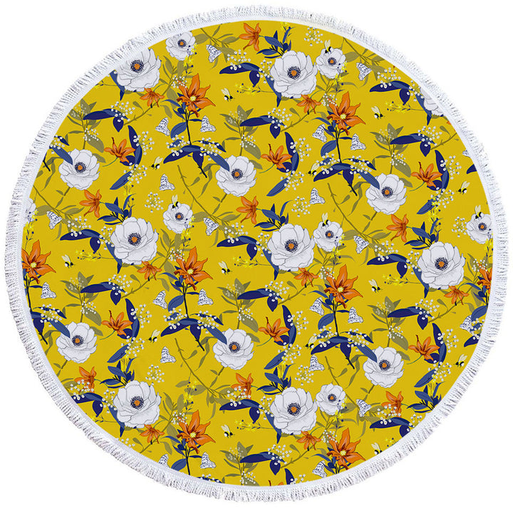 Beautiful Beach Towels White and Orange Flowers