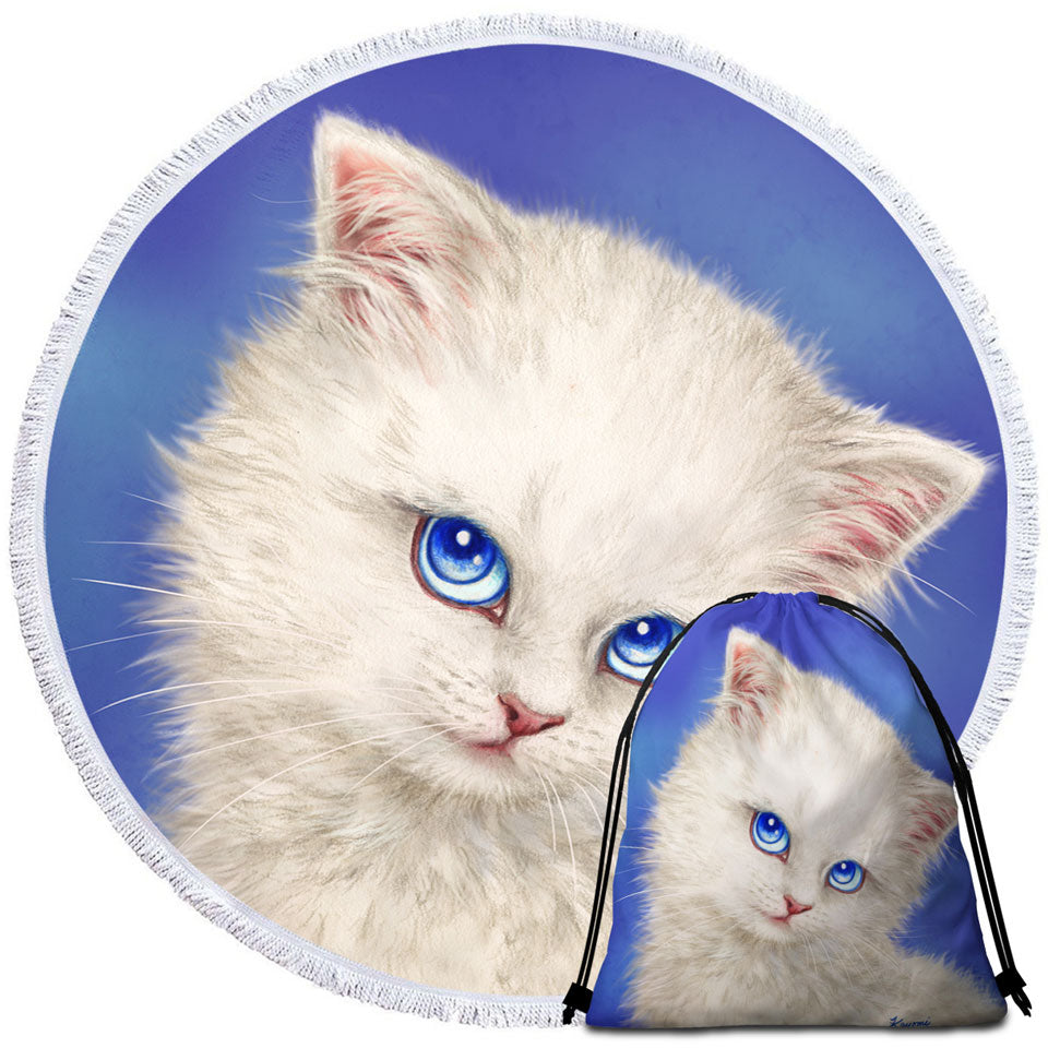 Beautiful Beach Towels and Bags Set Blue Sapphire Eyes Kitty Cat