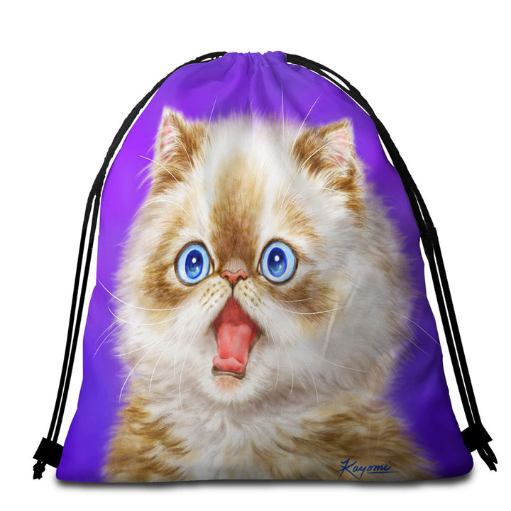 Beautiful Beach Towels and Bags Set Kitten in Shock over Purple