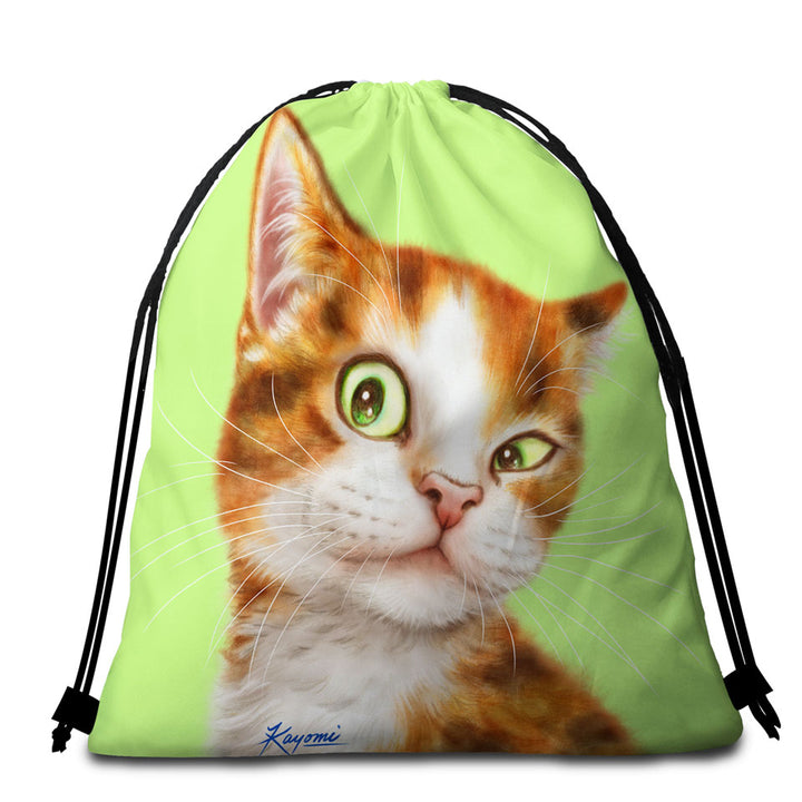 Beautiful Beach Towels and Bags Set Painted Cats Curious Ginger Kitty