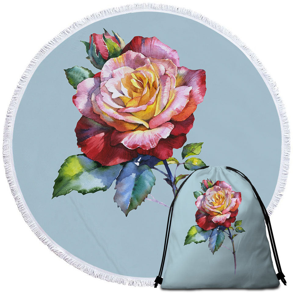 Beautiful Beach Towels and Bags Set Single Rose Painting