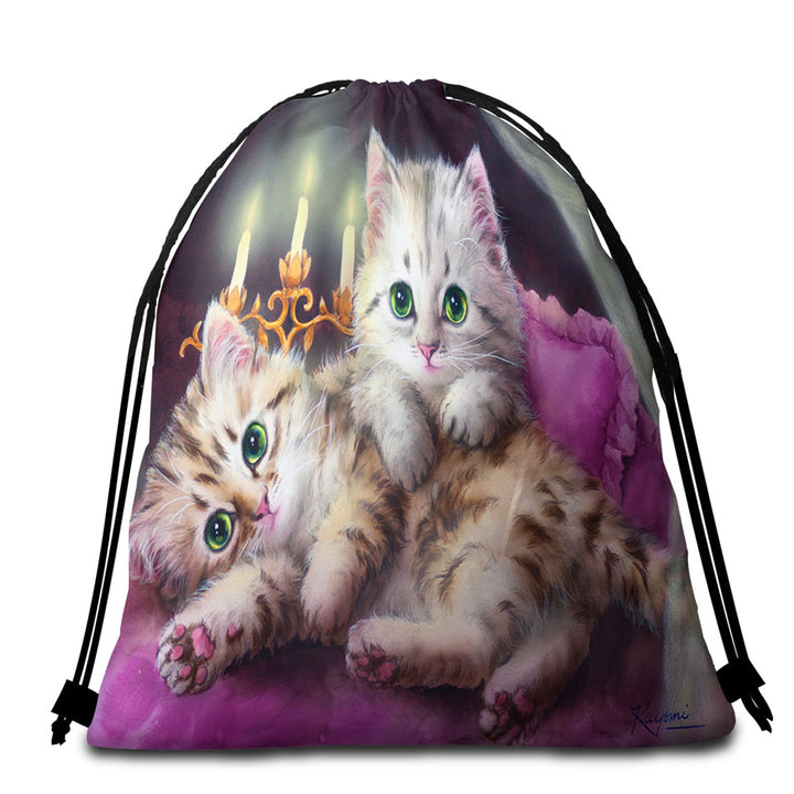 Beautiful Beach Towels with Cats Art Paintings Candle Night Kittens