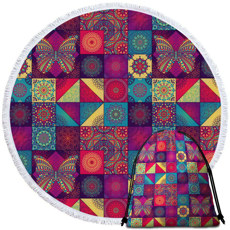 Beautiful Beach Towels with Colorful Oriental Moroccan Mandala Tiles