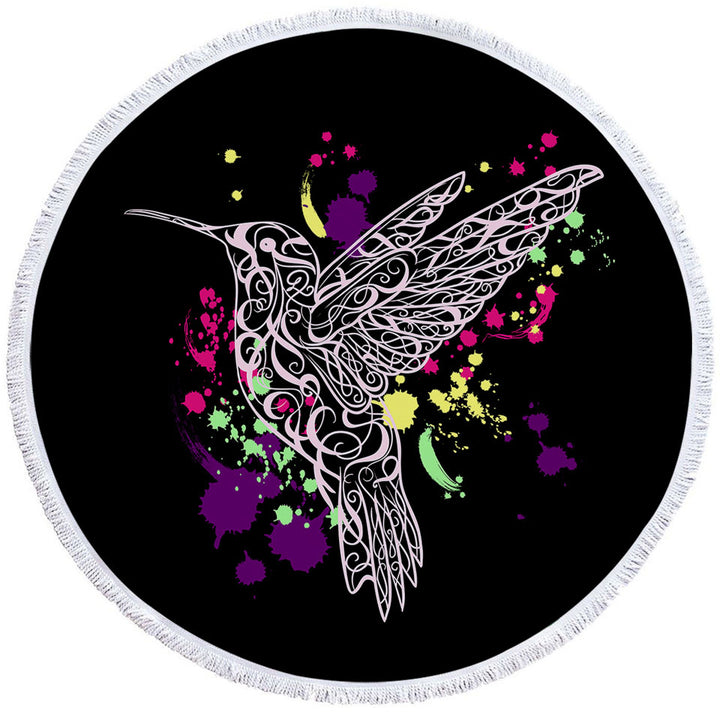 Beautiful Beach Towels with Multi Colored Splashes and Pinkish Hummingbird