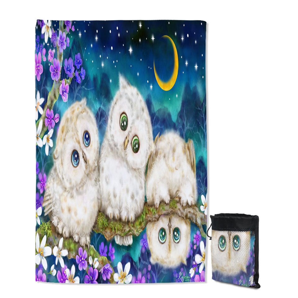 Beautiful Beach Towels with Wild Birds Art Cute Night Flowers and Owls