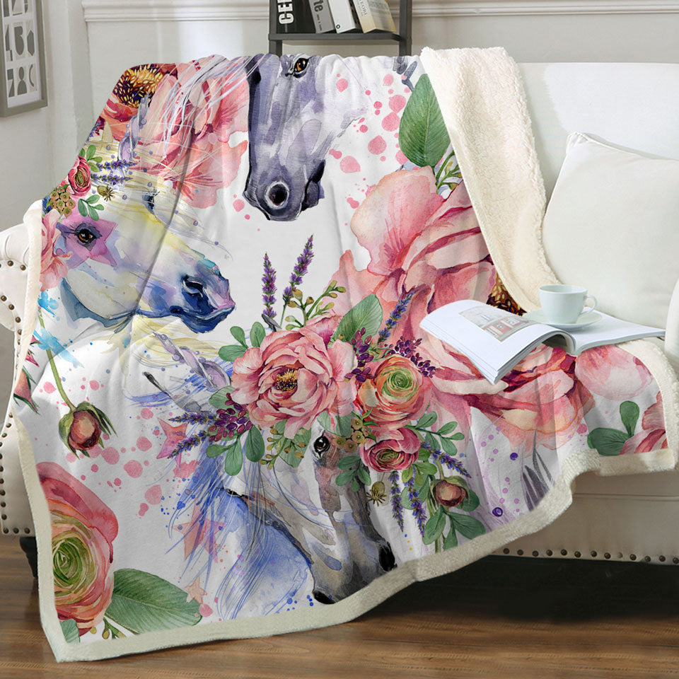 Beautiful Blankets Painting of Flowers and Horses