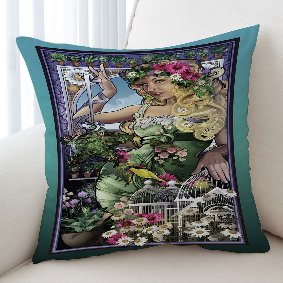 Beautiful Cushion Covers Blond Girl Goddess of Herbs