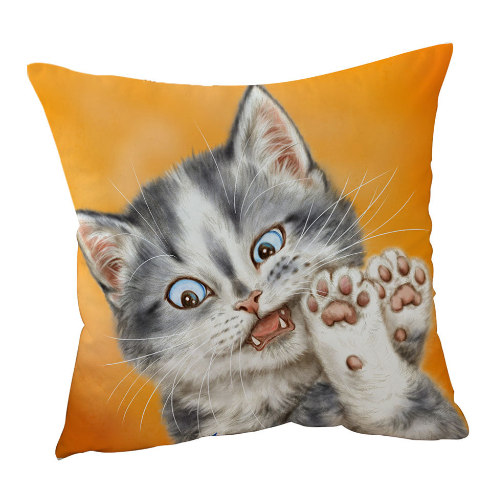 Beautiful Cushion Covers Cats Drawings Grey Kitten over Orange