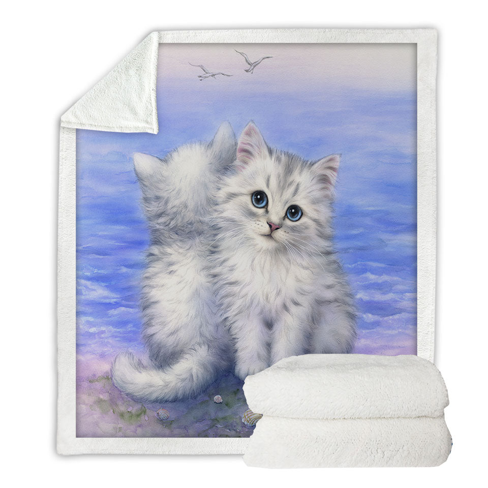 Beautiful Decorative Blankets Cats Art First Date White Grey Kittens