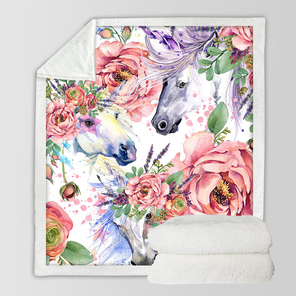 Beautiful Decorative Throws Painting of Flowers and Horses