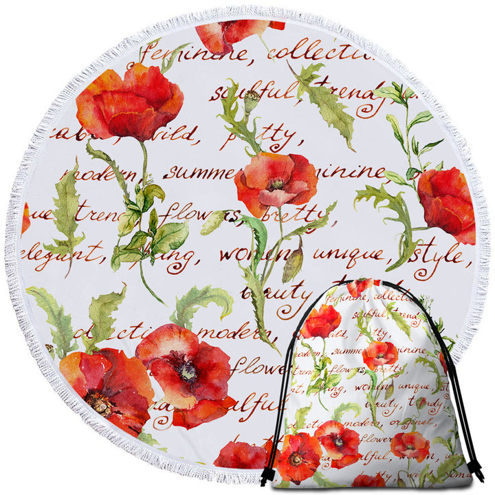 Beautiful Elegant Beach Towels Red Poppies