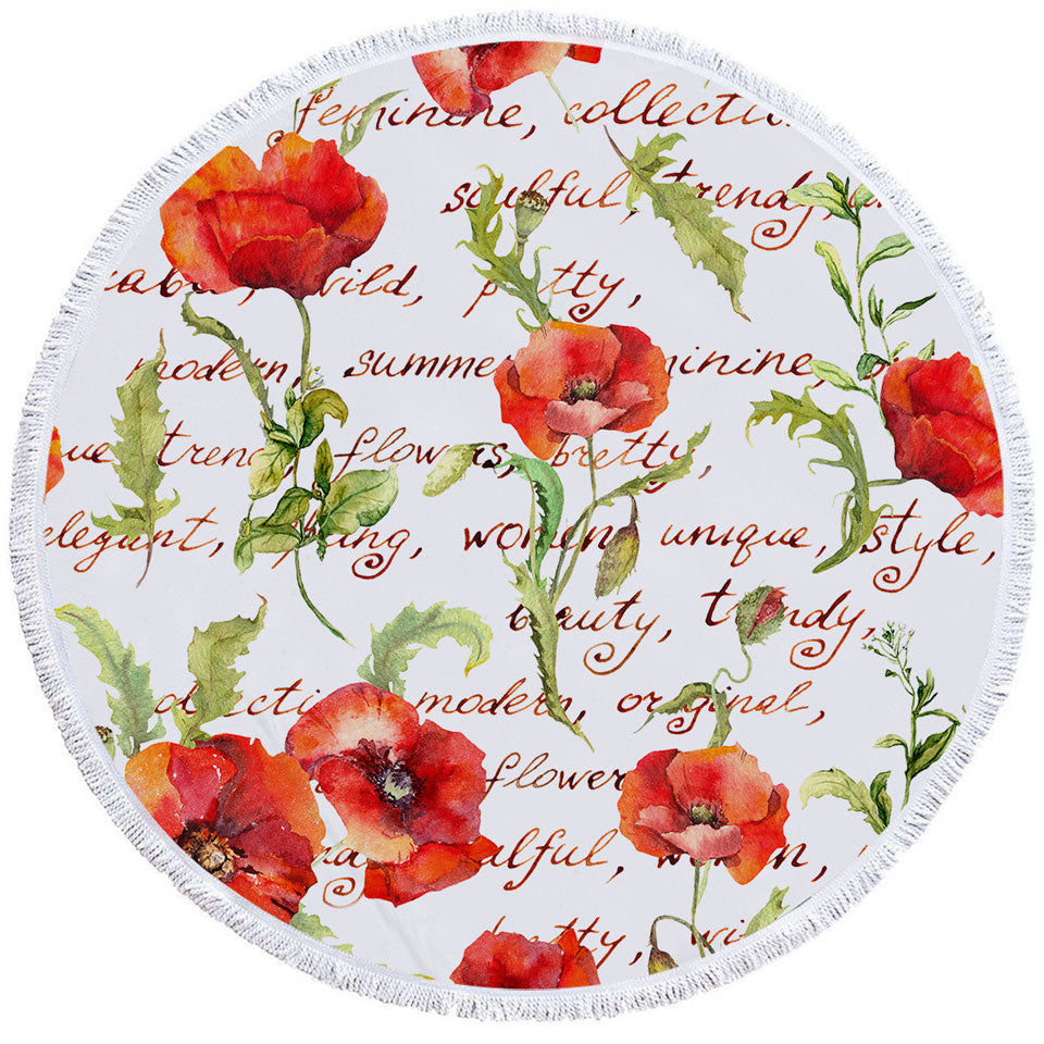 Beautiful Elegant Red Poppies Round Beach Towel