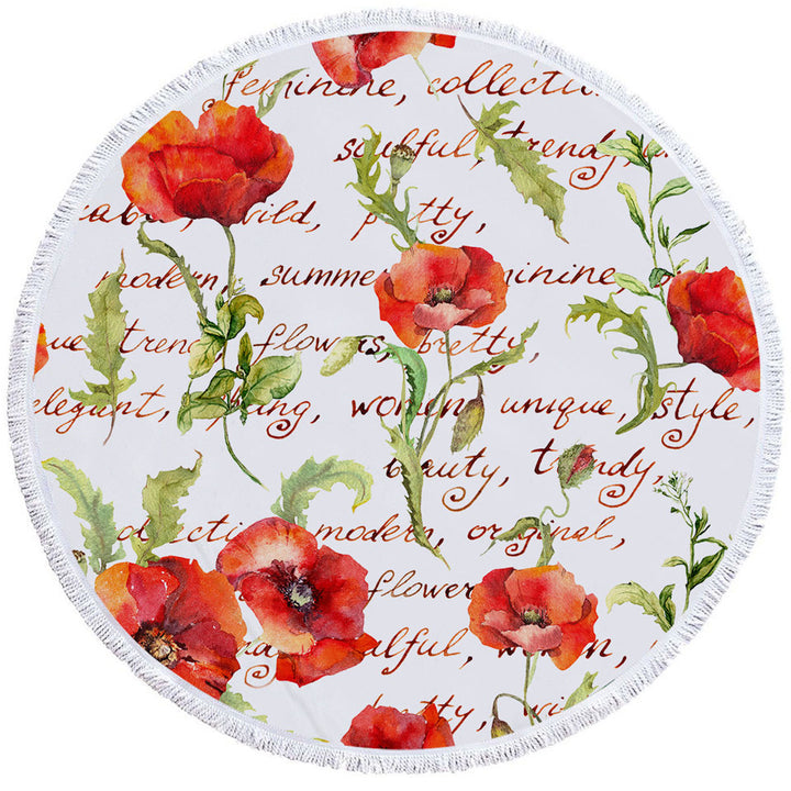 Beautiful Elegant Red Poppies Round Beach Towel