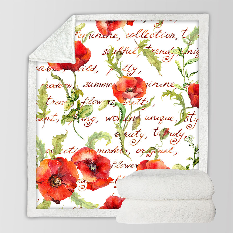 Beautiful Elegant Red Poppies Sherpa Blanket
