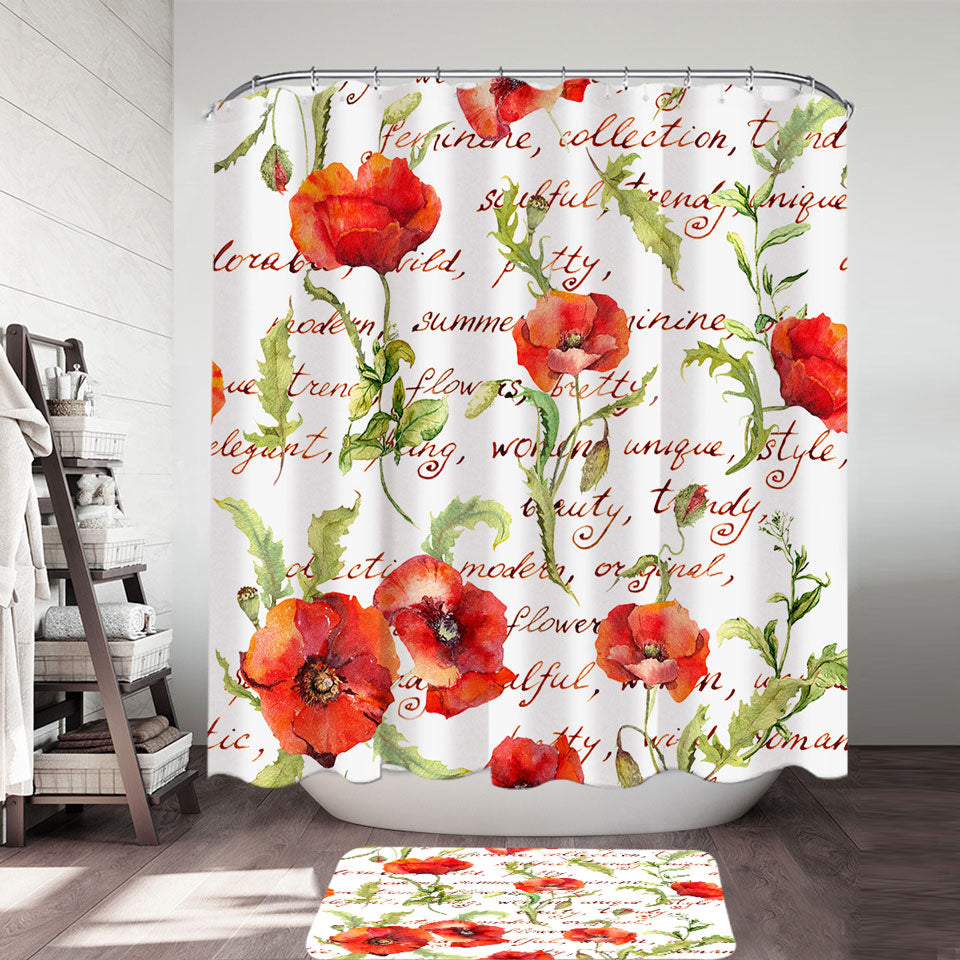 Beautiful Elegant Shower Curtains Red Poppies