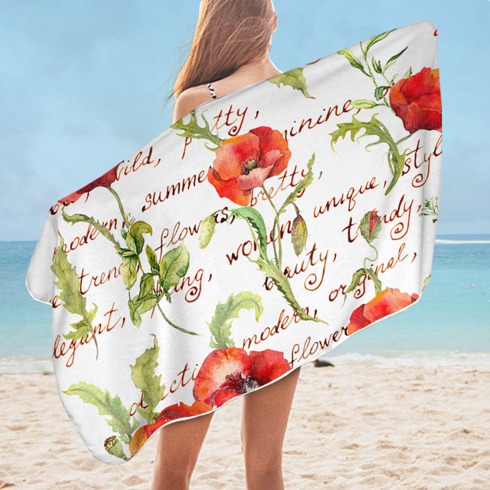 Beautiful Elegant Womens Beach Towel Red Poppies