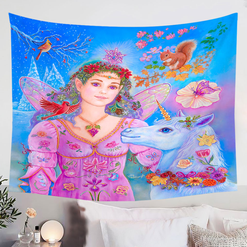 Beautiful-Fairy-Unicorn-Squirrel-and-Birds-Tapestry-Wall-Decor-for-Kids