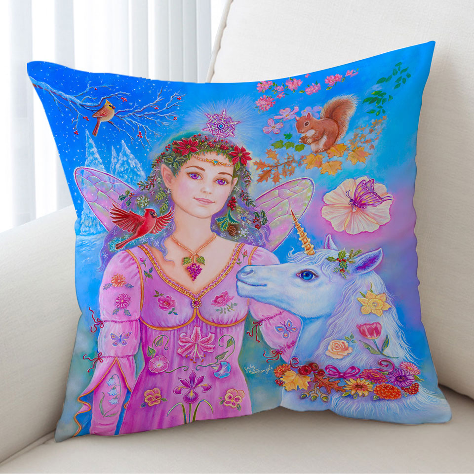 Beautiful Fairy Unicorn Squirrel and Birds Throw Cushions for Kids