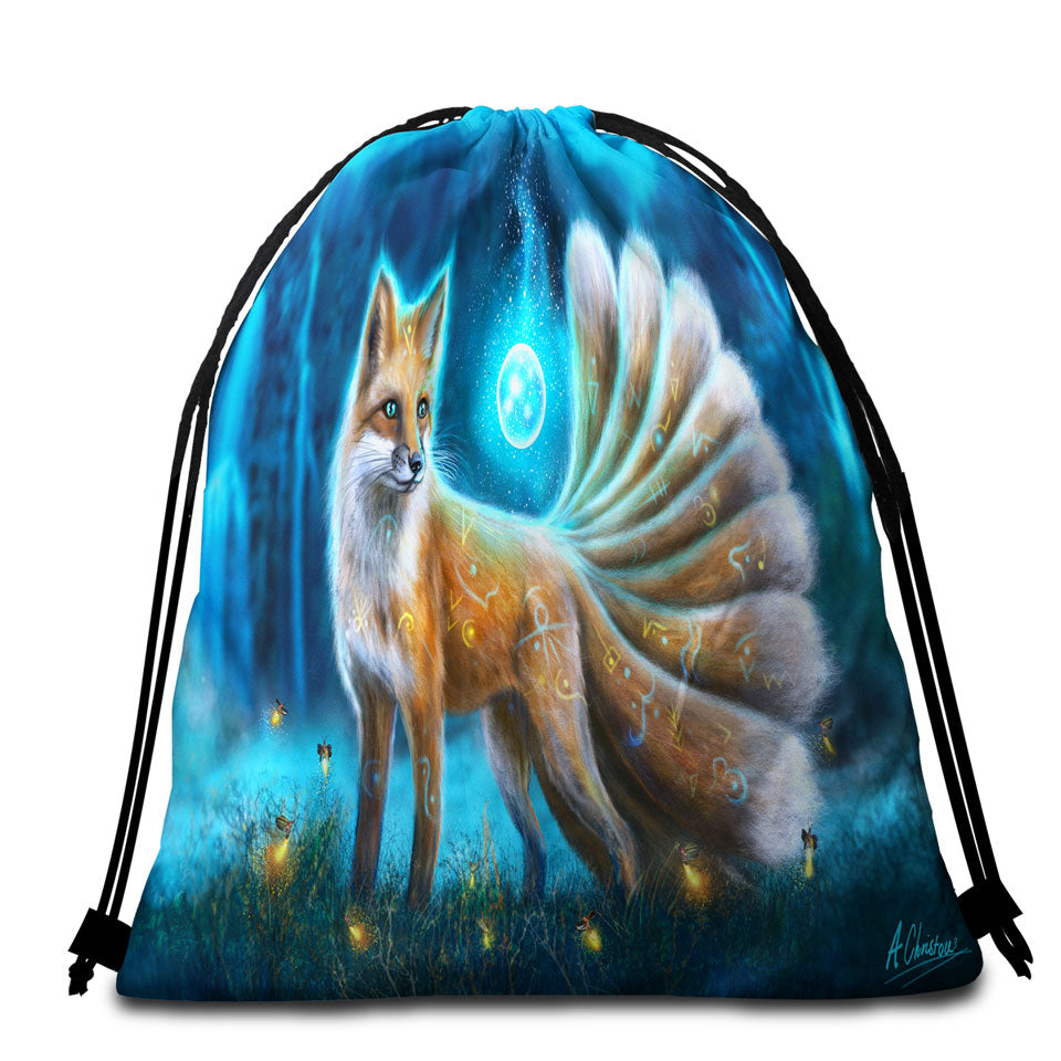 Beautiful Fantasy Fox Beach Towel Bags with Animal